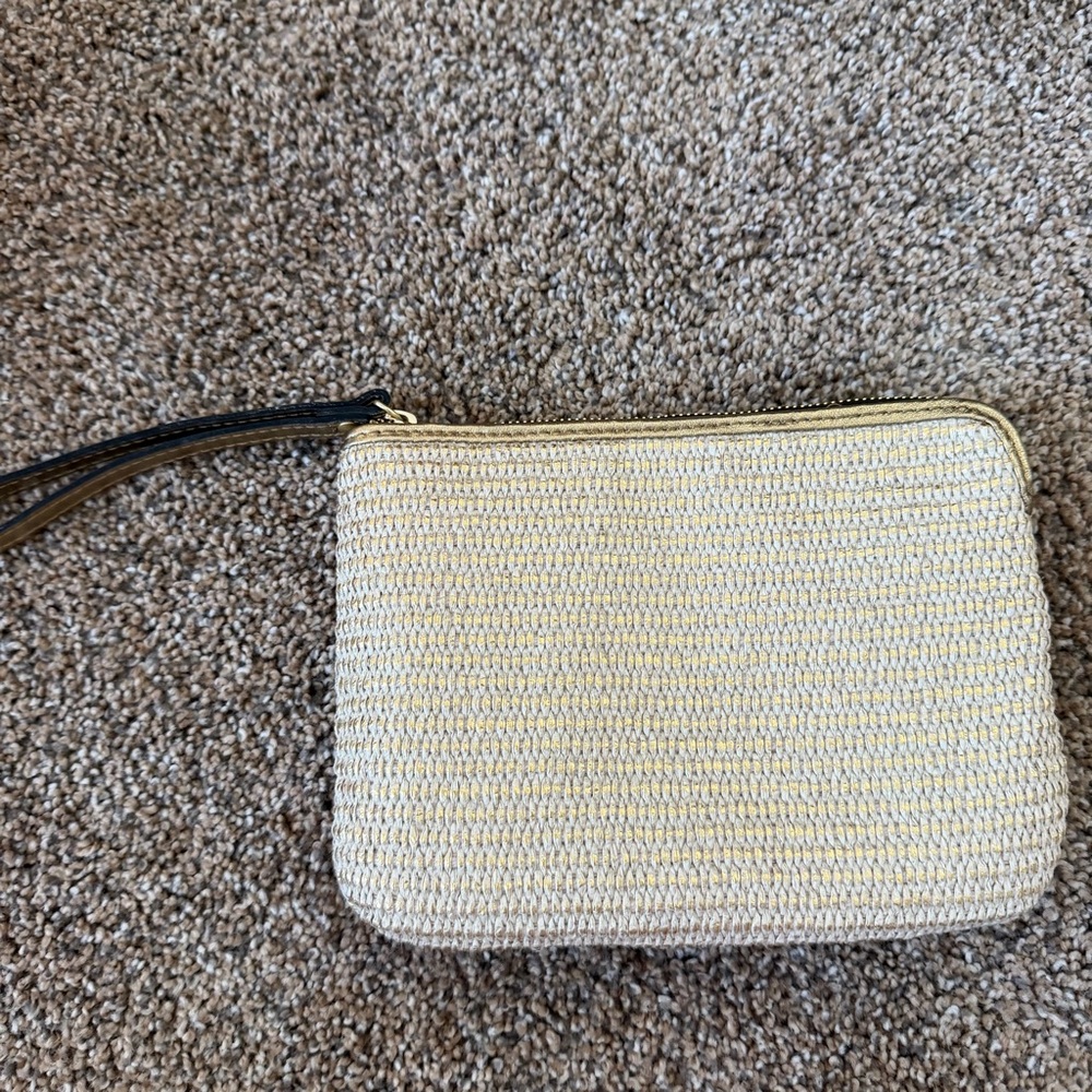 PATRICIA NASH Distressed Metallic Raffia Clutch Wristlet in Antique Gold